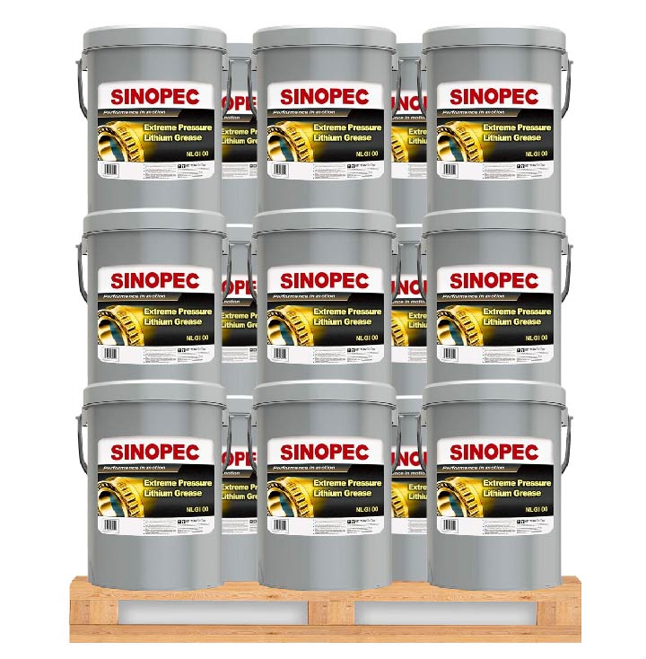 Front image of Sinopec Extreme Pressure Lithium Grease NLGI 00 pallet of 36 pails of 17 kg.