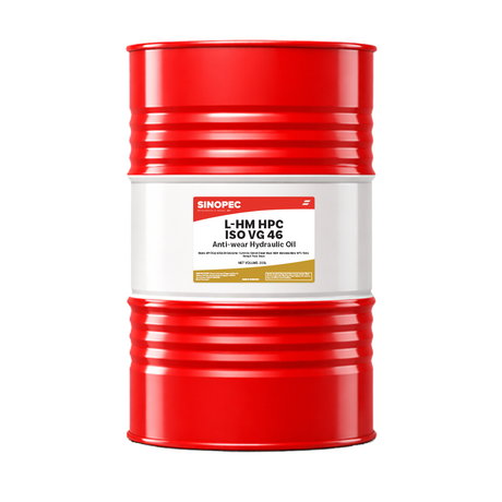 Red oil drum with white label featuring Sinopec branding on a white background