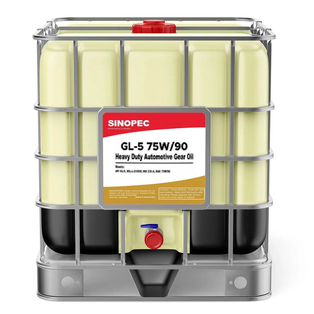 Front image of Sinopec_GL-5_75W90_Heavy_Duty_Automotive_Gear_Oil_ IBC tote of 1000L.