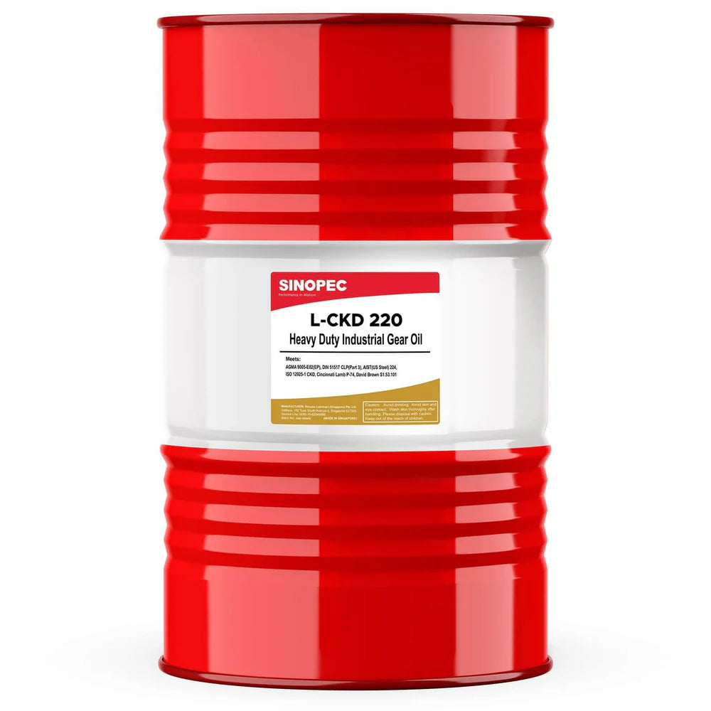 Front image of Sinopec L-CKD 220 Heavy Duty industrial Gear Oil drum of 200 L.