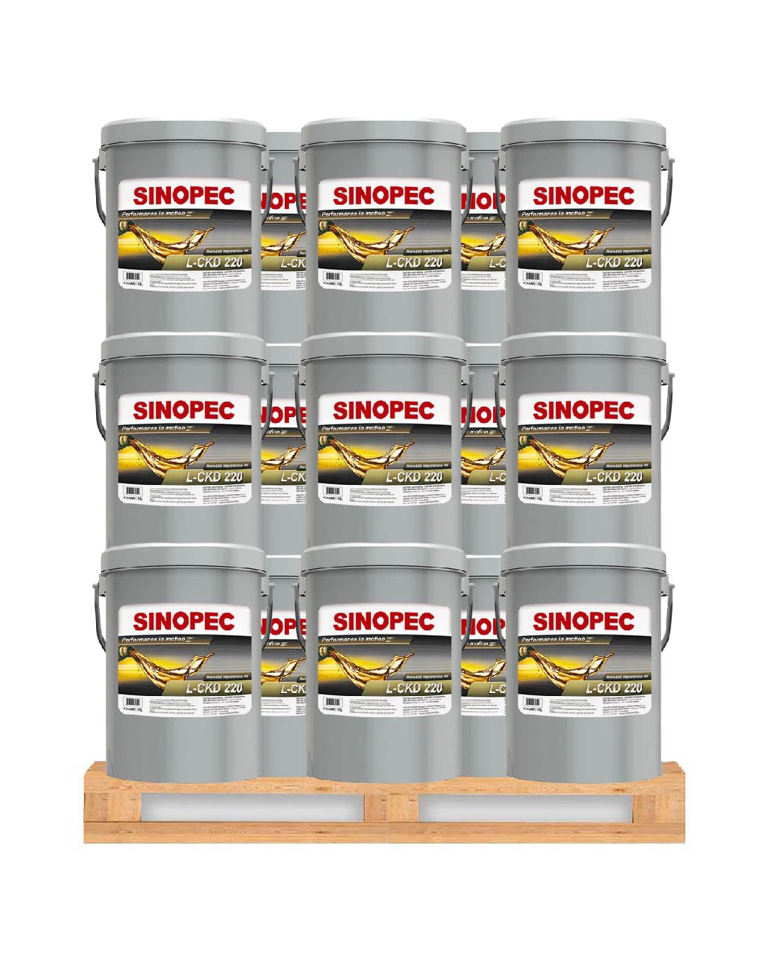 Front image of Sinopec L-CKD 220 Heavy Duty industrial Gear Oil pallet of 36 pails of 18 L.