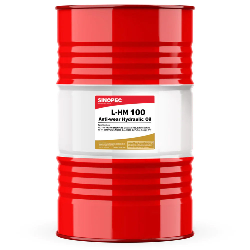 Front image of Sinopec L-HM 100 drum of Antiwear Hydraulic Oil 200 L.