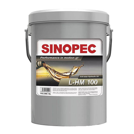 Front image of Sinopec L-HM 100 pail of Antiwear Hydraulic Oil 18 L.