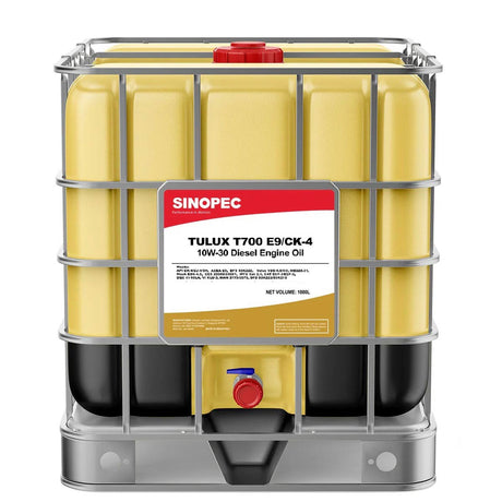 Front image of Sinopec T700 CK4 E9 10W30 IBC tote of synthetic diesel engine oil 1000 L.