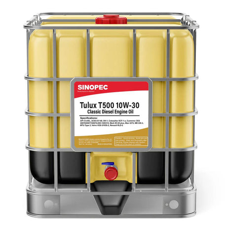 Front image of Sinopec Tulux T500 10W-30 Classic Diesel Engine Oil IBC Tote of 1000L.