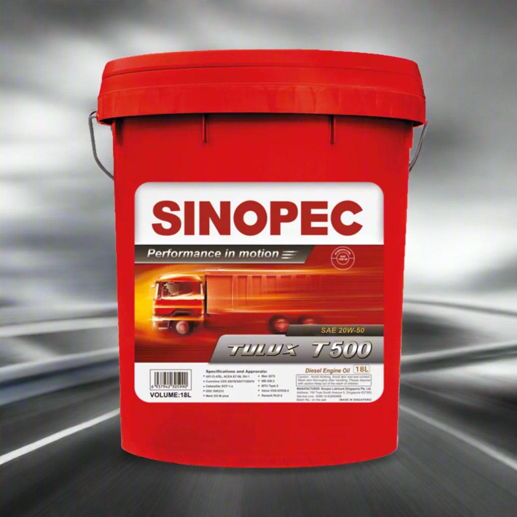 Front image of Sinopec Tulux T500 20W50 Classic Diesel Engine Oil Pail product shot.